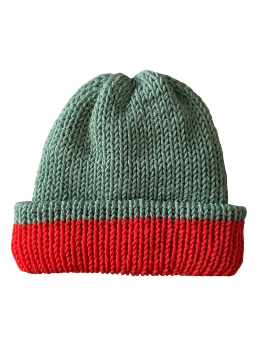 Baby Two-Tone Knit Beanie Hat - Sage Green & Orange